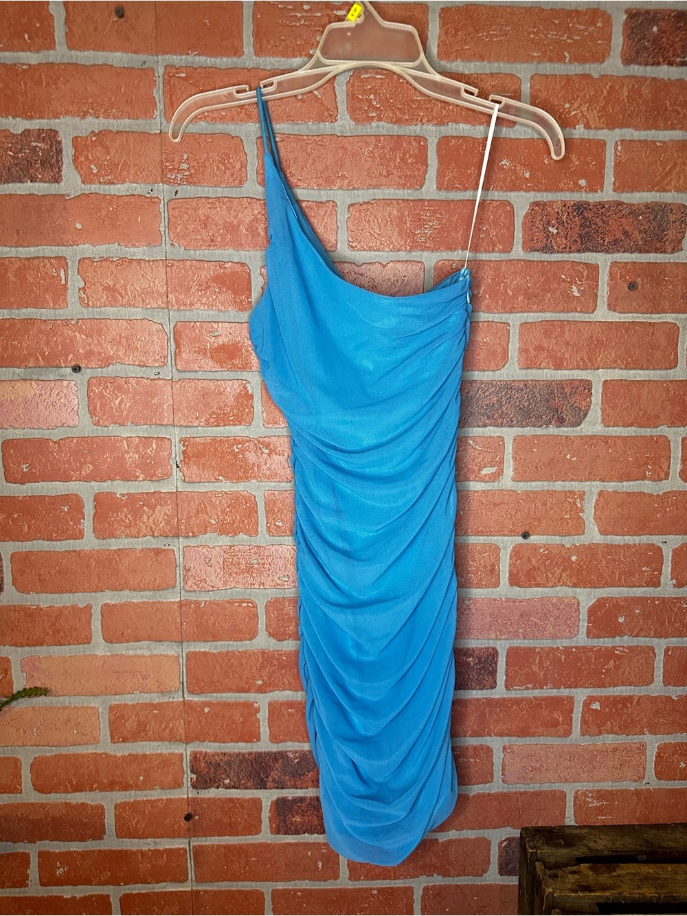 Princess Polly Jocasta Mini Dress US 2 Turquoise One Shoulder Ruched Mesh NWT